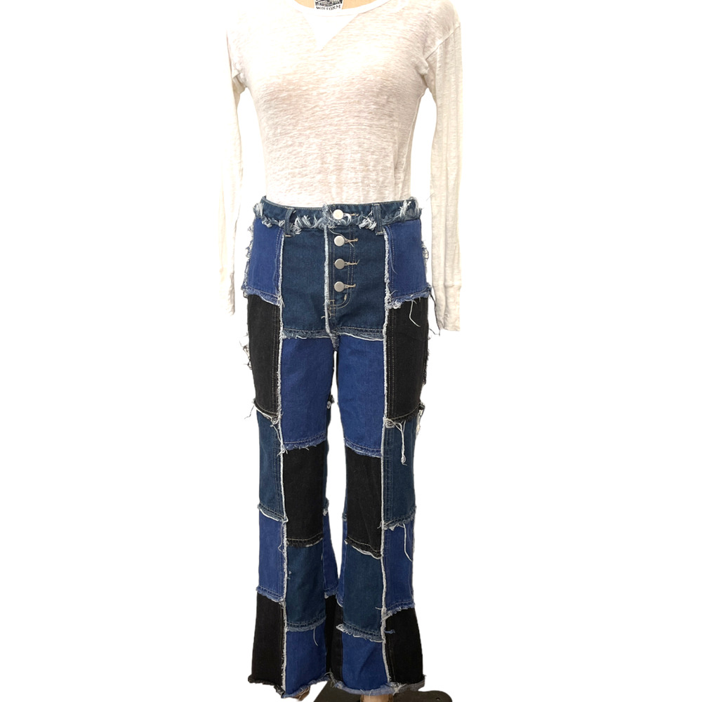 Vtg‎ PATCH Jeans Distressed Patch Denim Pants Sz S to M